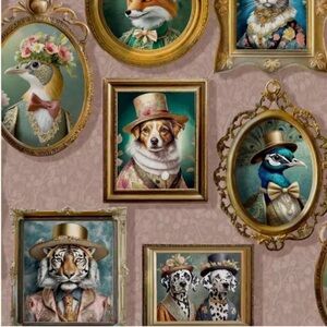 Holden Wallpaper-Regal Beasts Pink Background, 2 rolls, 56 sq ft each, New